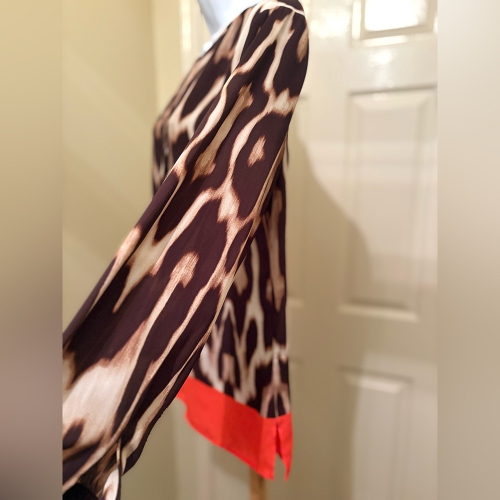 Chico's Brown and Coral Animal Print Tunic Top - Picture 3 of 11